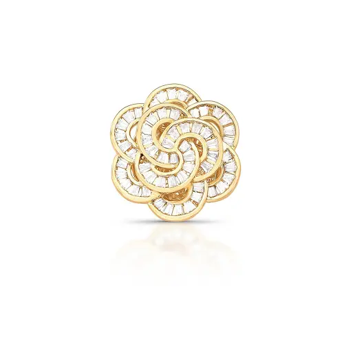 BROCHE DE FLOR CURVO COM CRISTAIS RETANGULARES