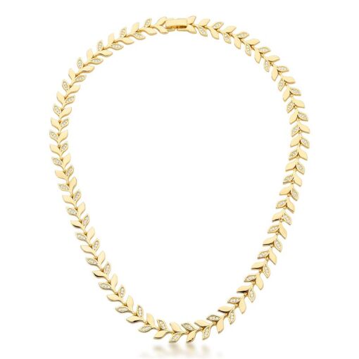 COLAR EM FOLHAS LISAS E CRAVEJADA BANHADO A OURO