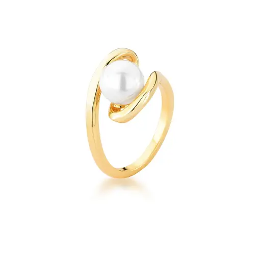ANEL CURVO LISO COM PÉROLA SHELL BANHADO A OURO