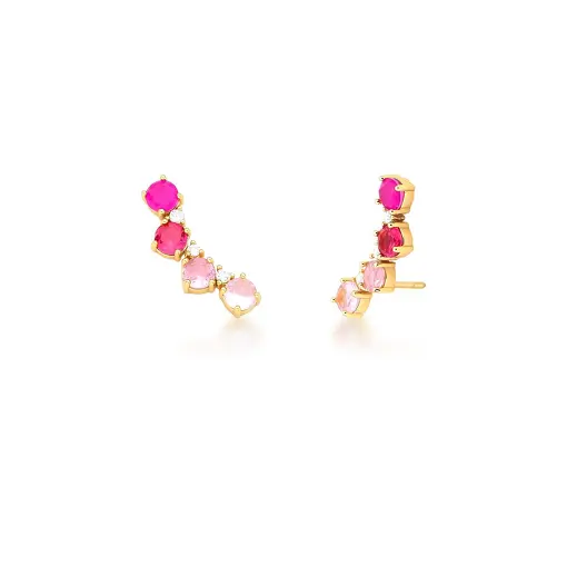 BRINCO EAR CUFF COM CRISTAIS REDONDOS BANHADO A OURO
