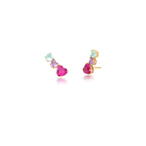BRINCO EAR CUFF COM CRISTAIS DE CORAÇÃO BANHADO A OURO