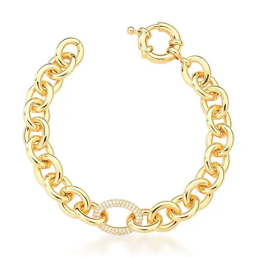 PULSEIRA COM ELOS OVAIS LISOS E CRAVEJADO  DE ZIRCÔNIAS