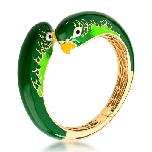 BRACELETE DE PAPAGAIO ESMALTADO VERDE BANHADO A OURO