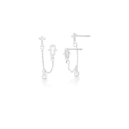 BRINCO PRIMEIRO E SEGUNDO FURO COM PONTO DE LUZ PRATA LISA