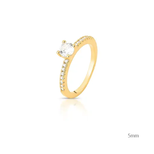 ANEL SOLITÁRIO COM CRISTAL REDONDO E ZIRCÔNIAS