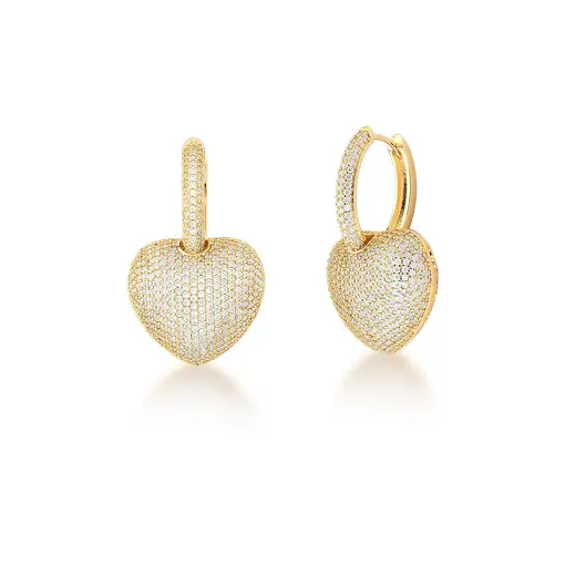 ARGOLA COM PINGENTE DE CORAÇÃO CRAVEJADO BRANCO BANHADA A OURO