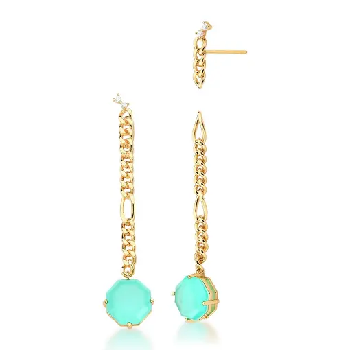 BRINCO 2 EM 1 EAR JACKET COM CRISTAL TURMALINA BANHADO A OURO