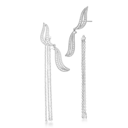 BRINCO EAR JACKET DE ASA CURVO CRAVEJADO DE ZIRCÔNIAS E PÊNDULO