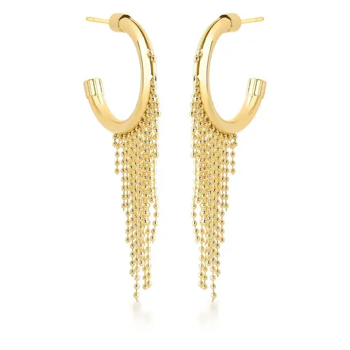 MEIA ARGOLA COM PÊNDULO DE GRANULAÇÕES LISAS BANHADA A OURO