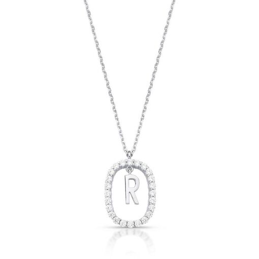 COLAR COM PINGENTE DE LETRA "R" CRAVEJADO PRATA RODINADA